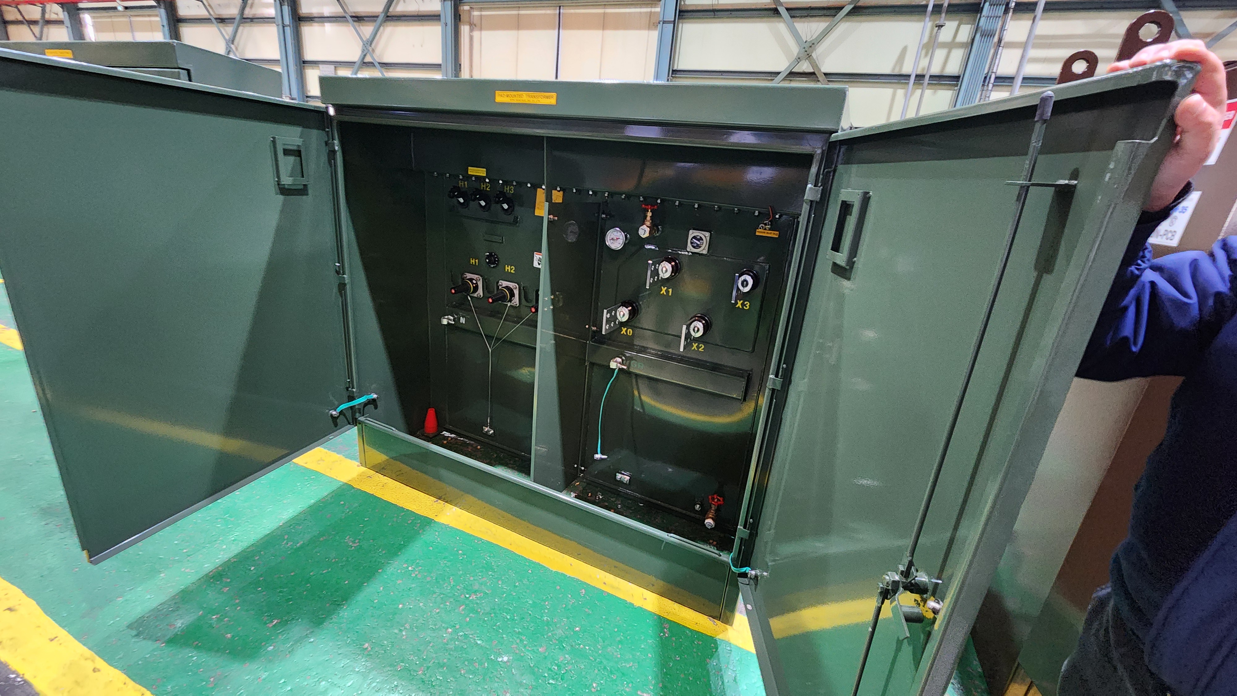 Pad-mounted transformer installed on site